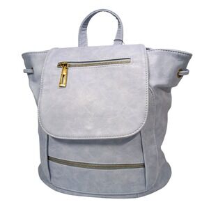 Lisa Jones Light Blue Faux Leather Backpack Drawstring Magnetic Flap Casual